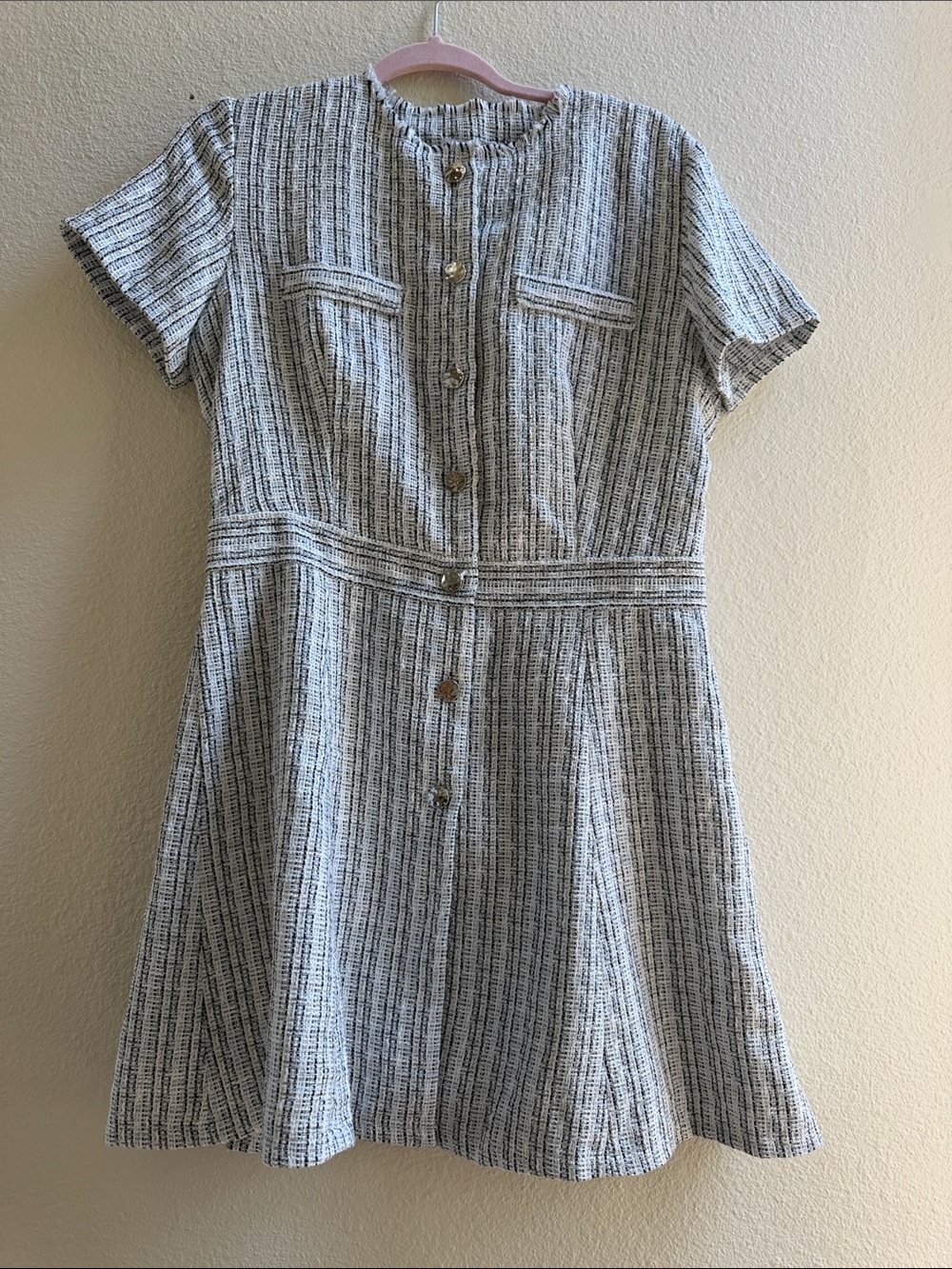 Mango Black and White Tweed Button-Front Dress